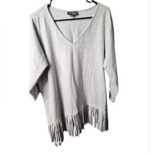 DG2 by Diane Gilman Light Gray V-Neck Fringe Tunic
